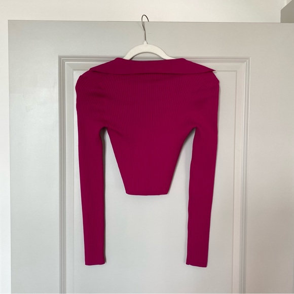 Aritzia Babaton Sculpt Knit Pink Polo Long Sleeve Top - Picture 5 of 7